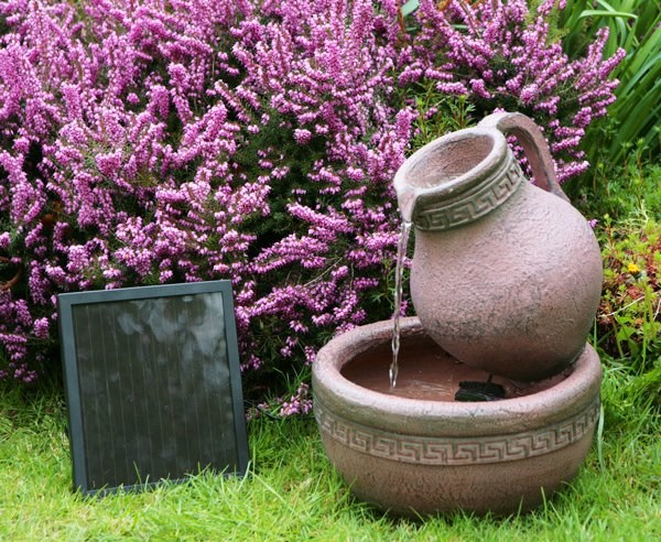 H40cm Jug and Bowl Solar Water Feature with Lights by Solaray