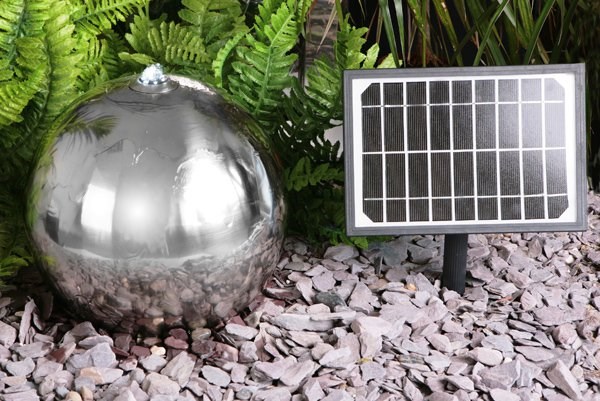 H50cm Sphere Solar Stainless Steel Water Feature with Lights by Solaray