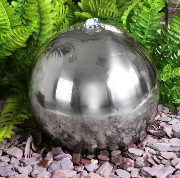 H50cm Sphere Solar Stainless Steel Water Feature with Lights by Solaray