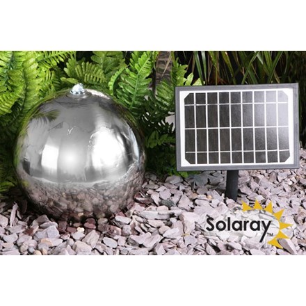 H45cm Sphere Solar Stainless Steel Water Feature w/ Lights - Outdoor use | Solaray