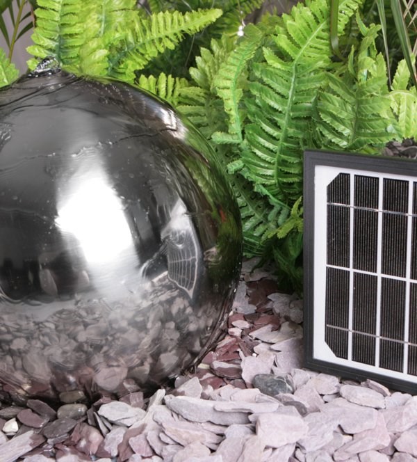 Sphere Solar Stainless Steel Water Feature w/ Lights - Outdoor use | Solaray