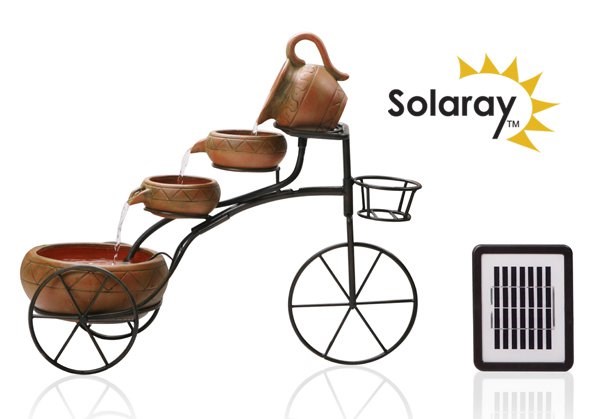 H57cm Bicycle 4-Tier Cascading Solar Water Feature w/ Planter Basket | Solaray