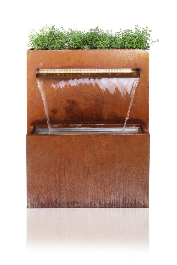 H89cm Langley Corten Steel Waterfall Cascade Planter with Lights by Ambienté