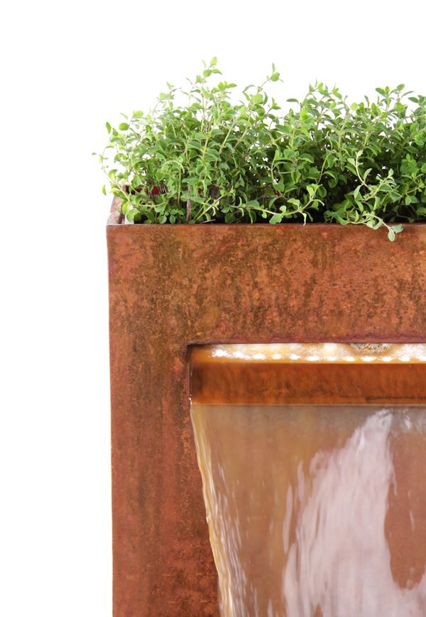 H89cm Langley Corten Steel Waterfall Cascade Planter with Lights by Ambienté
