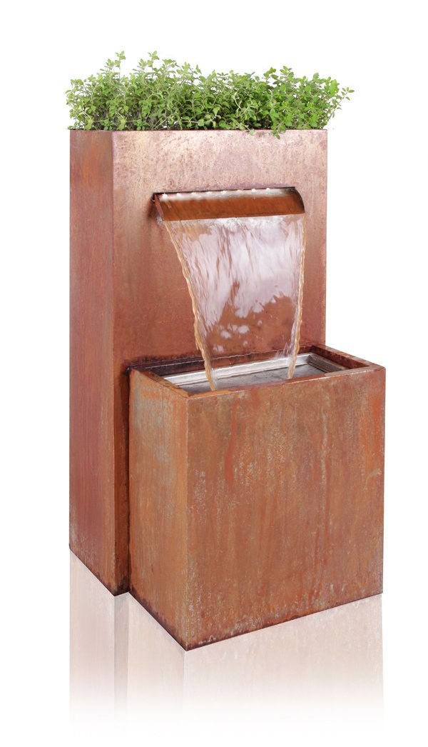Halton Corten Steel Waterfall Blade Cascade Planter With LED Lights