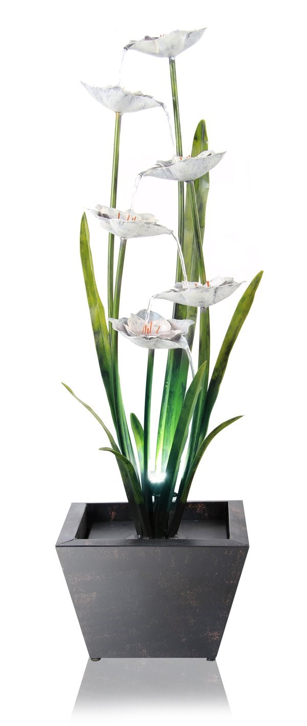 Narcissi Garden Flower Steel Water Feature w/ Lights | Indoor/Outdoor Use