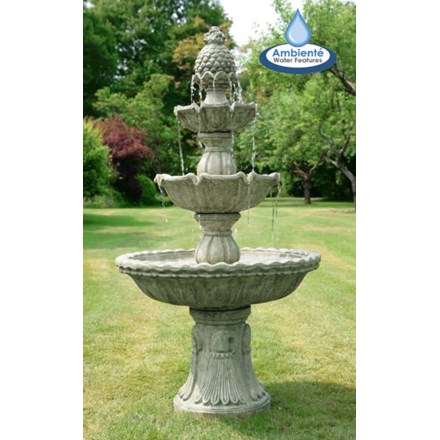 H150cm Regal 3-Tier Cast Stone Water Fountain in Grey by Ambienté