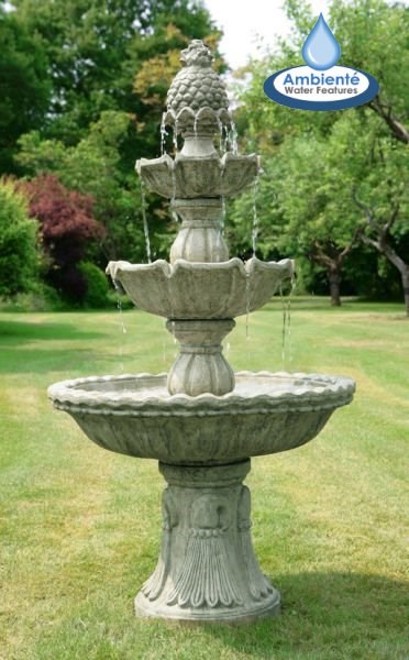 H150cm Regal 3-Tier Cast Stone Water Fountain in Grey by Ambienté