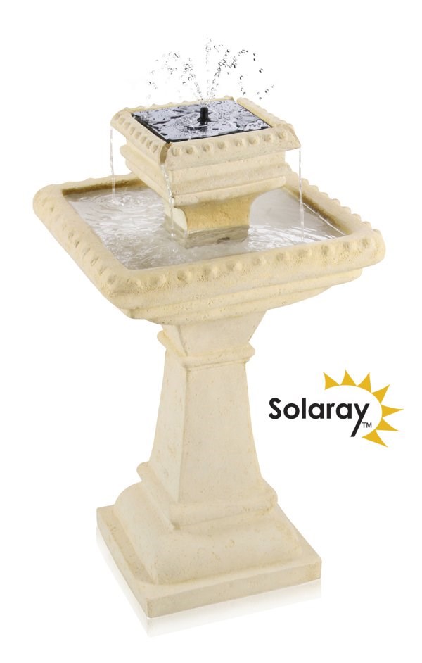 Pizzaro Bianco Solar Caststone Bird Bath With LED Lights