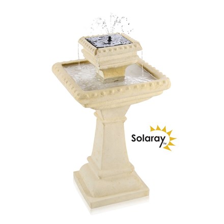 H80cm Pizzaro Bianco 2-Tier Automated Solar Caststone™ Bird Bath w/ Lights | Solaray