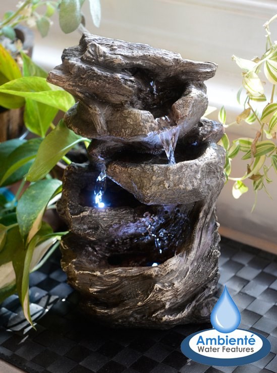 Hayal Rock Falls 3-Tier Cascade Tabletop Water Feature With LED Lights