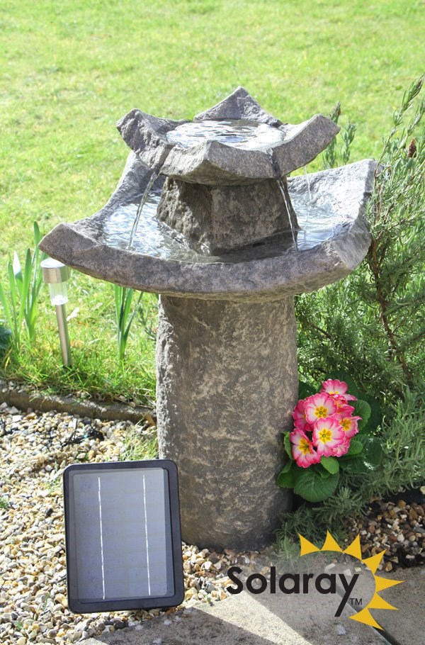 Pavillion Stone Effect Solar Tiered Bird Bath Water Feature