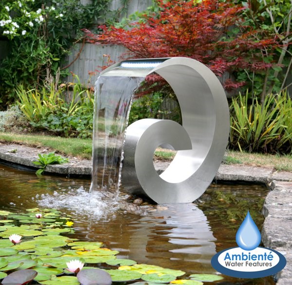 Atlantis Brushed Stainless Steel Cascade Water Feature With LED Lights