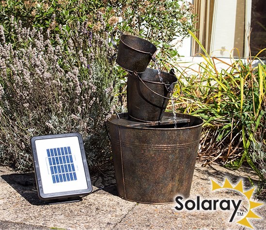 H49cm Dunwich Cascading Bucket Solar Zinc Water Feature by Solaray