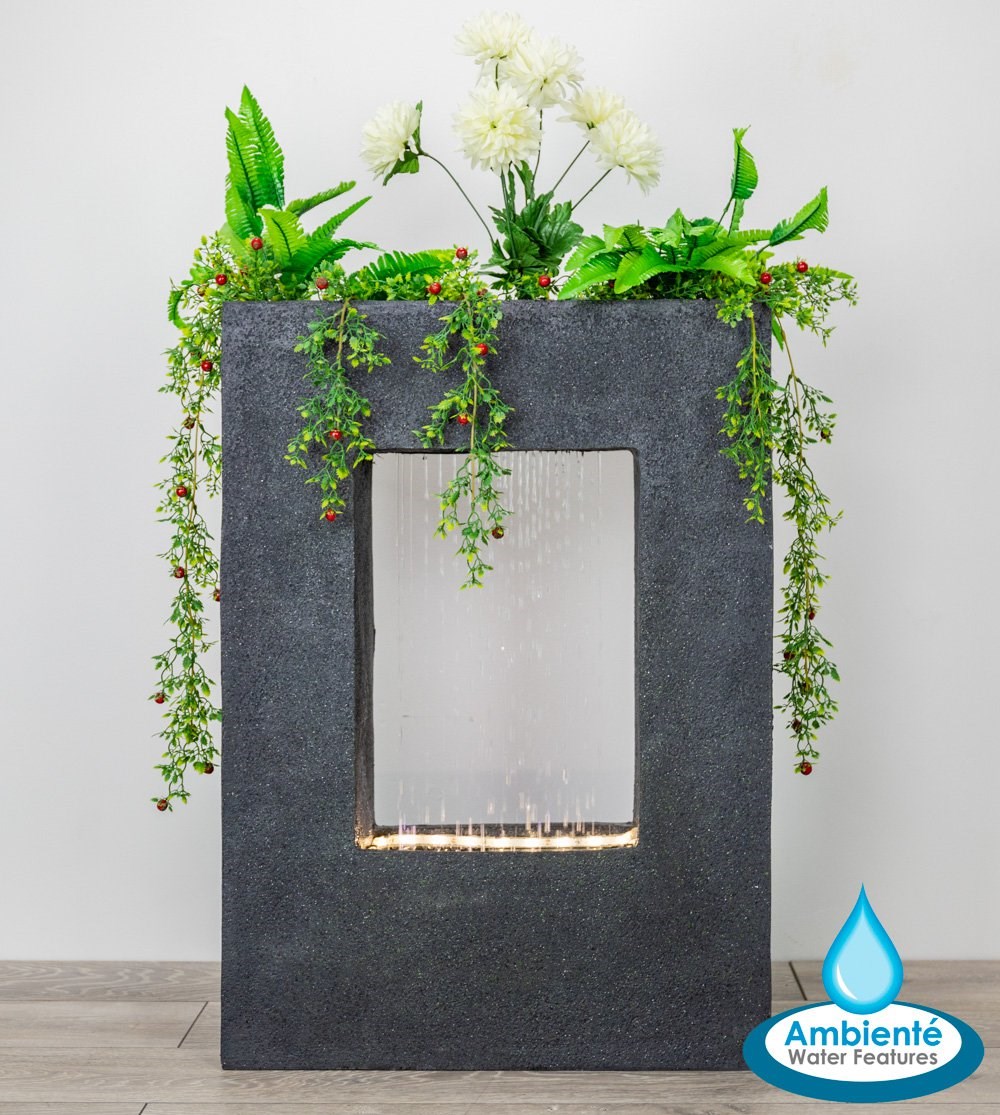 Milano Rain Effect Water Feature Planter With LED Lights