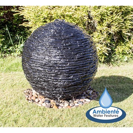 H50cm Torver Slate Effect Sphere Water Feature with Lights by Ambienté