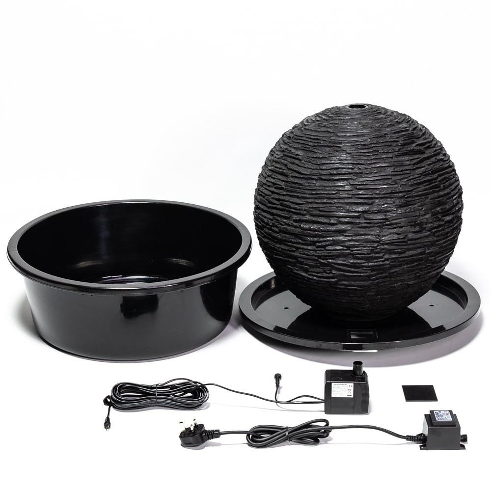 H50cm Torver Slate Effect Sphere Water Feature with Lights by Ambienté