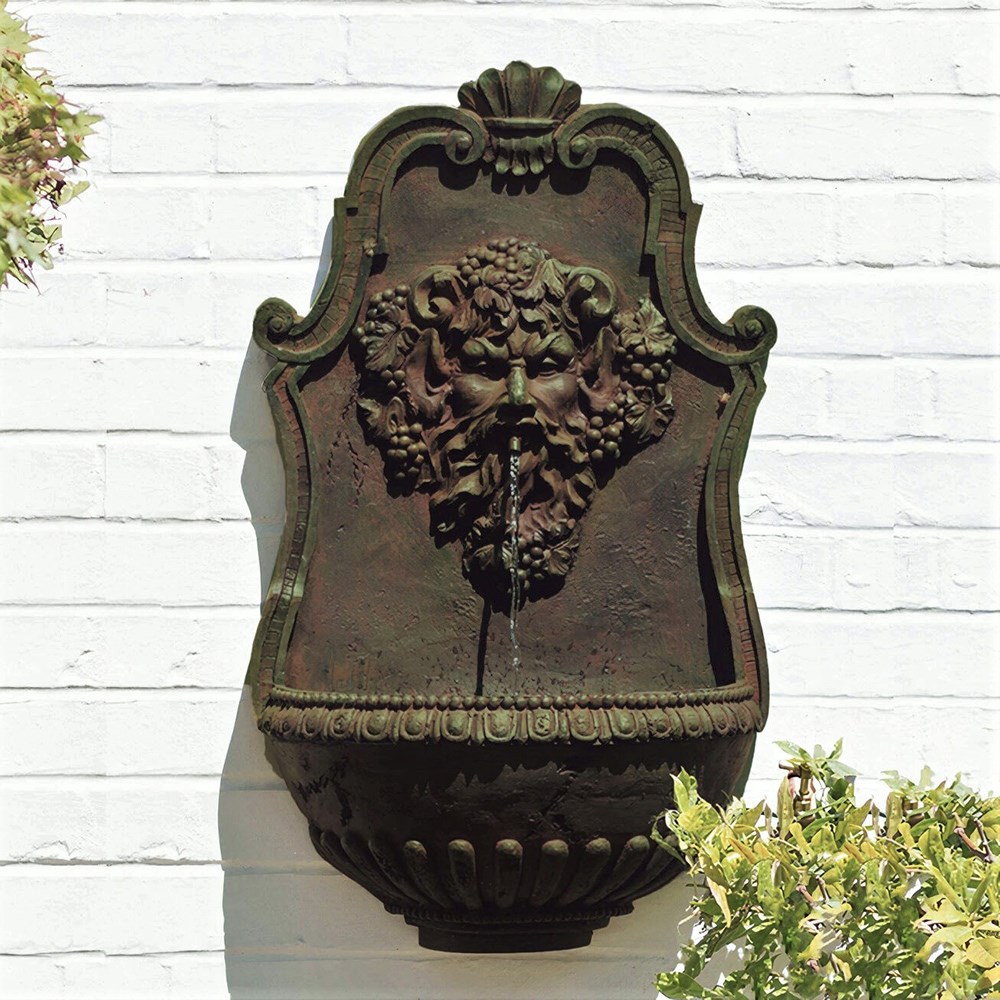 Zeus Weathered Finish Wall Water Fountain With LED Lights