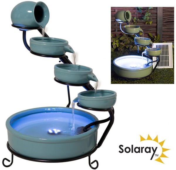 Turquoise Terracotta Solar Cascade Water Feature With LED Lights