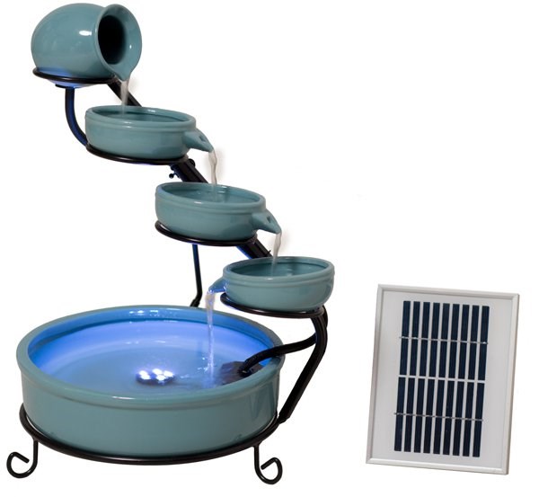 Turquoise Terracotta Solar Cascade Water Feature With LED Lights