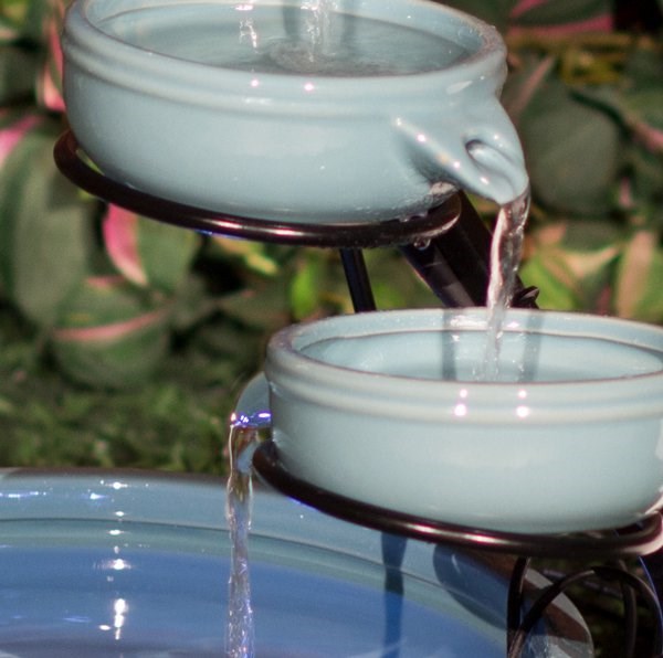 Turquoise Terracotta Solar Cascade Water Feature With LED Lights