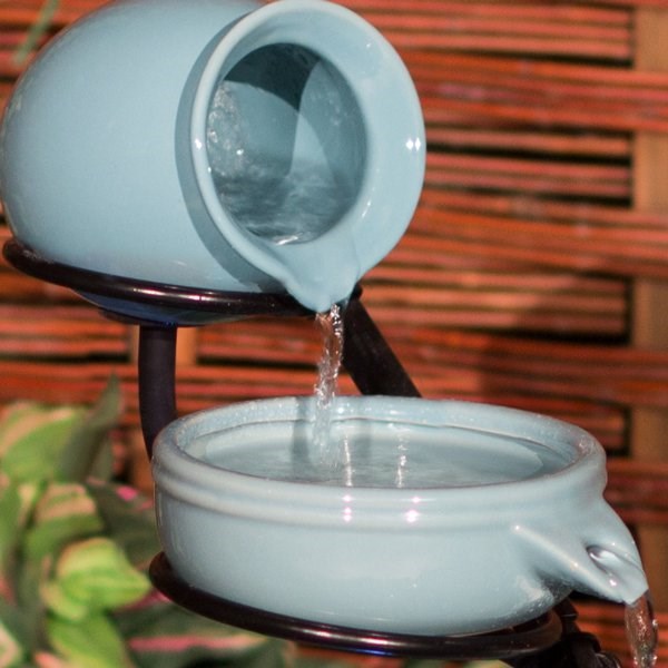 Turquoise Terracotta Solar Cascade Water Feature With LED Lights