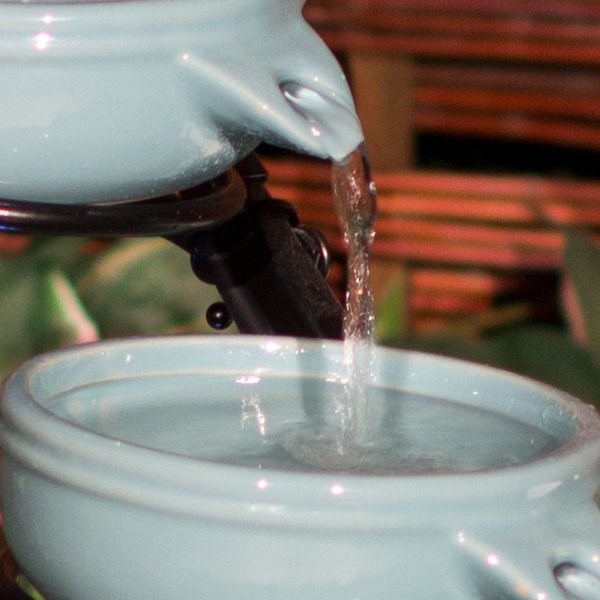 Turquoise Terracotta Solar Cascade Water Feature With LED Lights