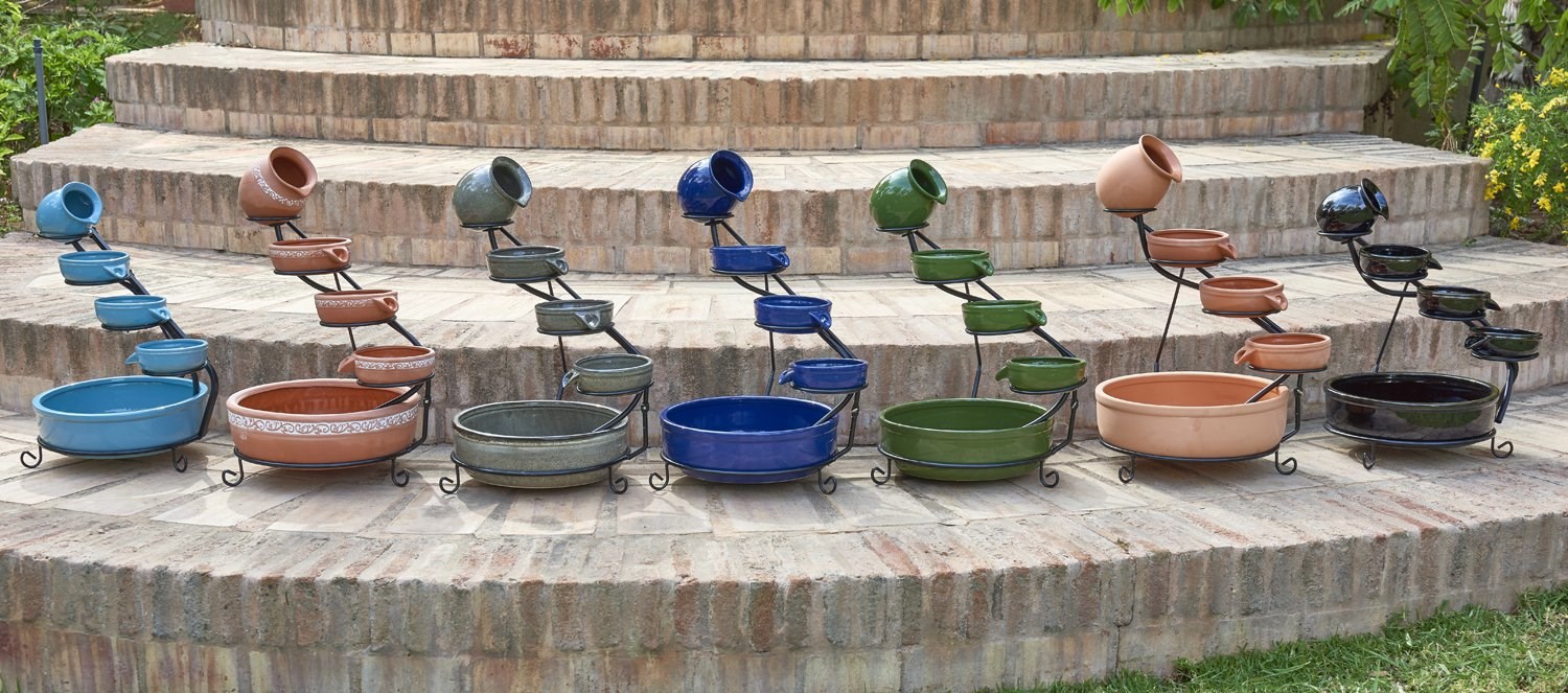 Turquoise Terracotta Solar Cascade Water Feature With LED Lights