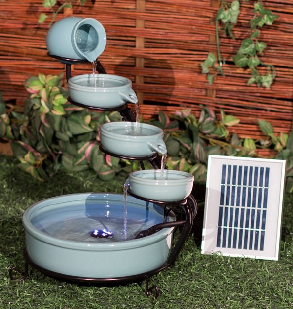 Turquoise Terracotta Solar Cascade Water Feature With LED Lights