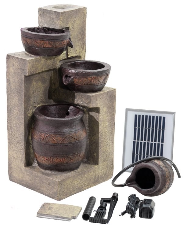 H76cm Juno 4-Tier Cascading Bowls Water Feature with Lights by Solaray