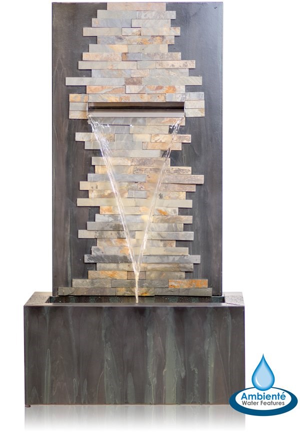 Dante Zinc & Stone Wall Cascade Water Feature With LED Lights