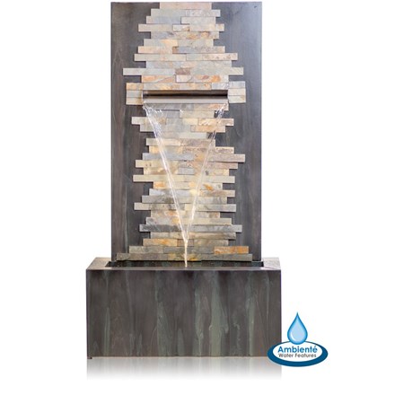 H100cm Dante Zinc & Stone Water Feature w/ Lights | Indoor/Outdoor Use | Ambienté