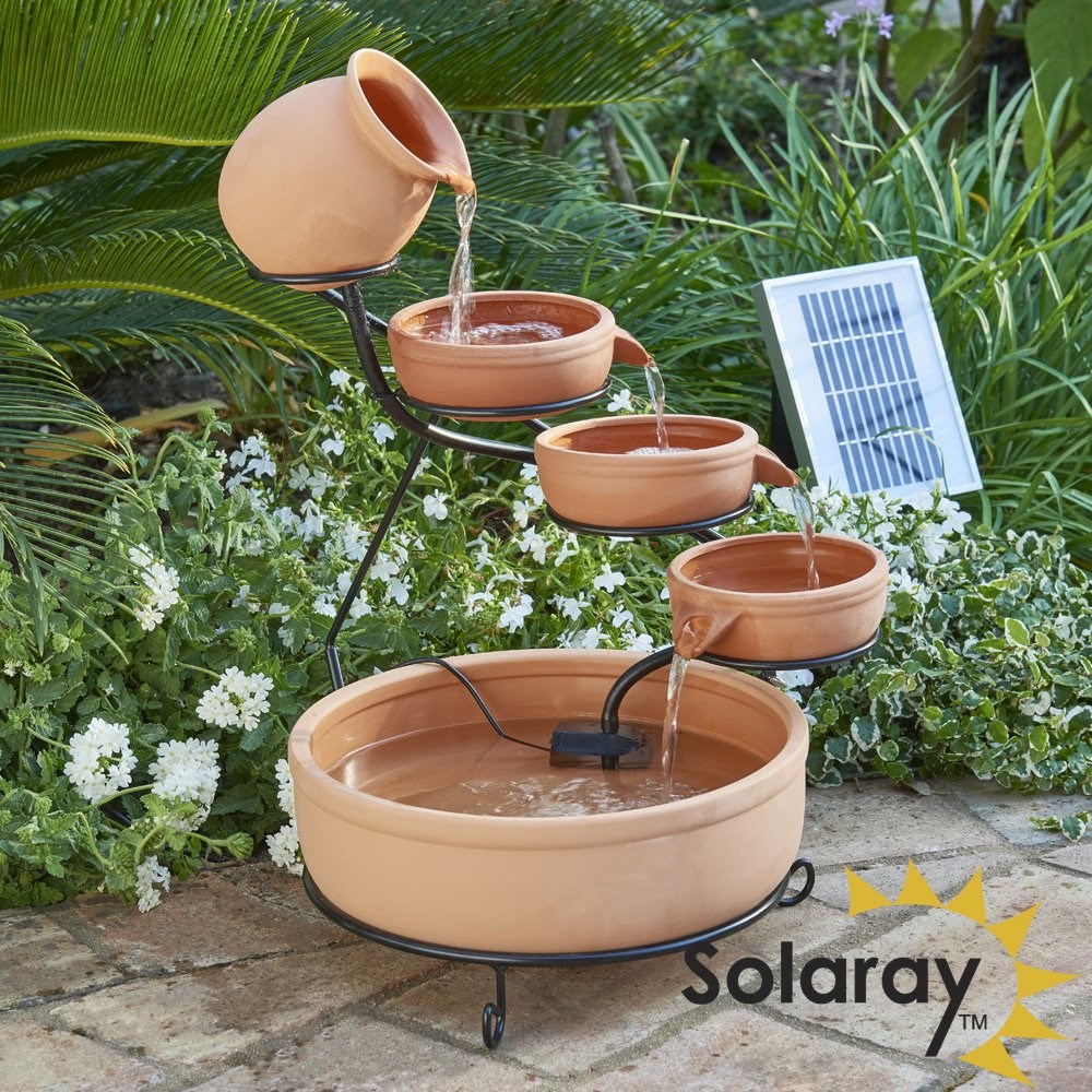 Terracotta Solar Cascade Water Feature With LED Lights