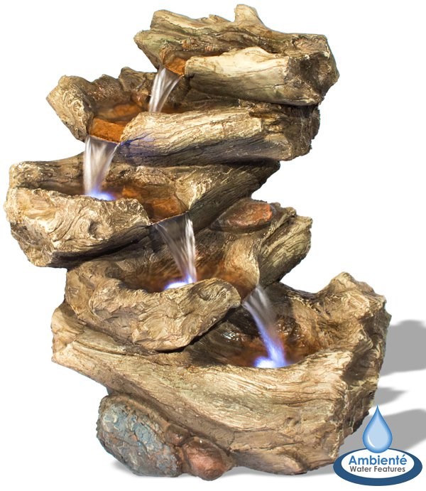 Nebraska Falls 4-Tier Log Cascade Water Feature With Light
