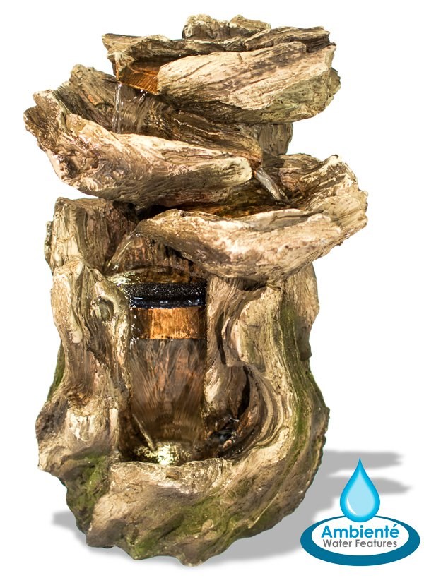 Cherokee Falls 4-Tier Cascade Wood Effect Water Feature With LED Lights