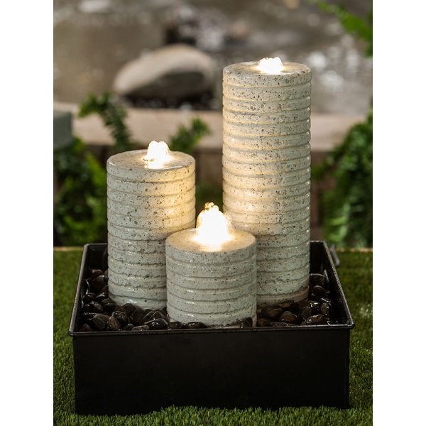 H52cm Terrazzo White Columns Water Feature with Lights