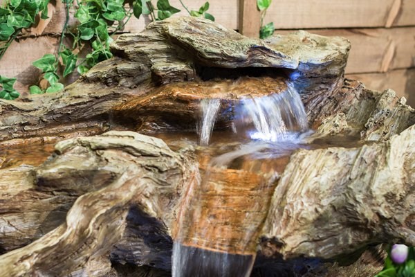 H77cm Montana Falls Log & Rock Cascading Water Feature with Lights - by Ambienté