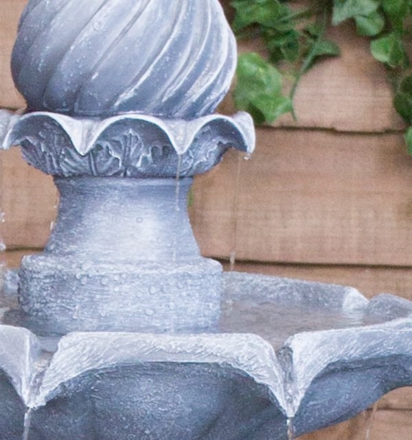 H92cm Grey Imperial Tiered Solar Water Fountain with Lights by Solaray