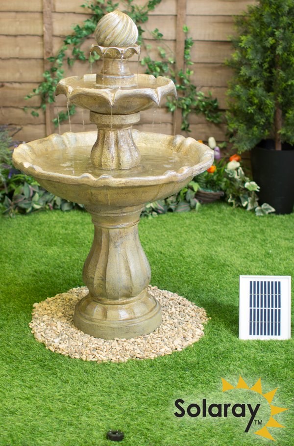 Imperial Cream Solar Tiered Water Fountain With LED Lights