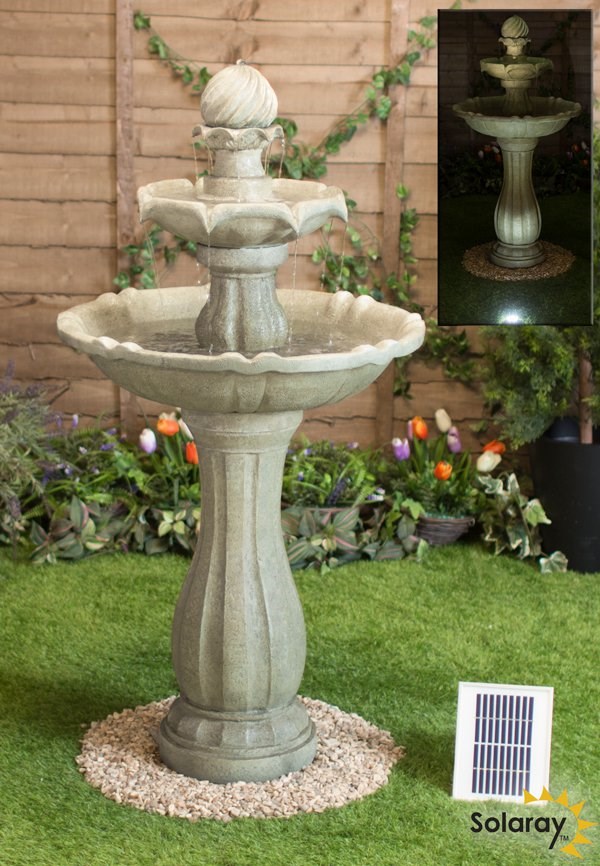 Antique Solar Imperial Round Tiered Water Fountain With LED Lights