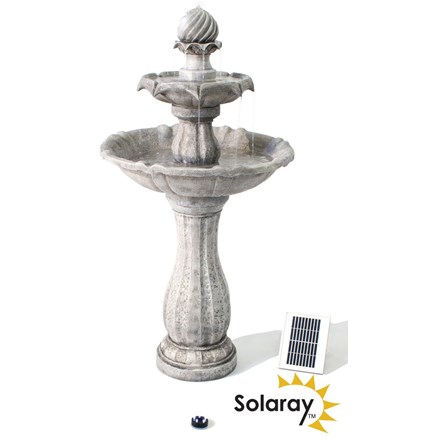 H112cm White Imperial Round Tiered Solar Water Fountain with Lights by Solaray