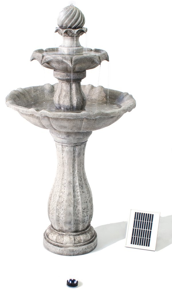 H112cm White Imperial Round Tiered Solar Water Fountain with Lights by Solaray