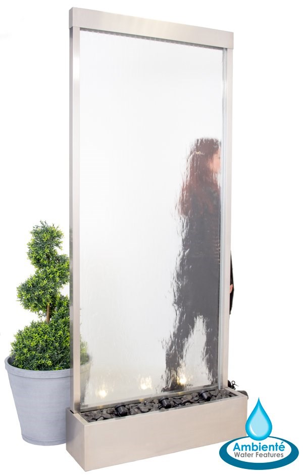 The Big One Brushed Stainless Steel Glass Water Wall With Lights