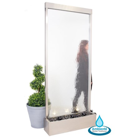 H213cm The Big One Brushed Stainless Steel & Glass Water Wall | Indoor/Outdoor Use | Ambienté