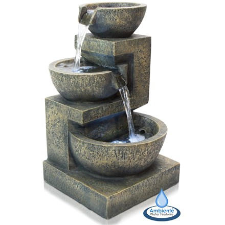 H48cm Kendal 3-Tier Cascading Water Feature w/ Lights | Indoor/Outdoor Use | Ambienté