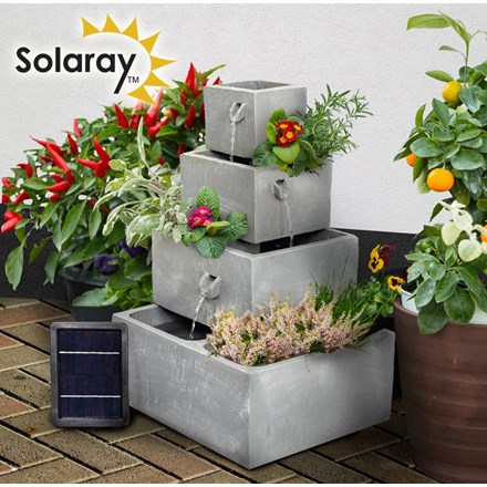 H62.5cm Perth 4-Tier Solar Water Feature & Herb Planter with Lights by Solaray