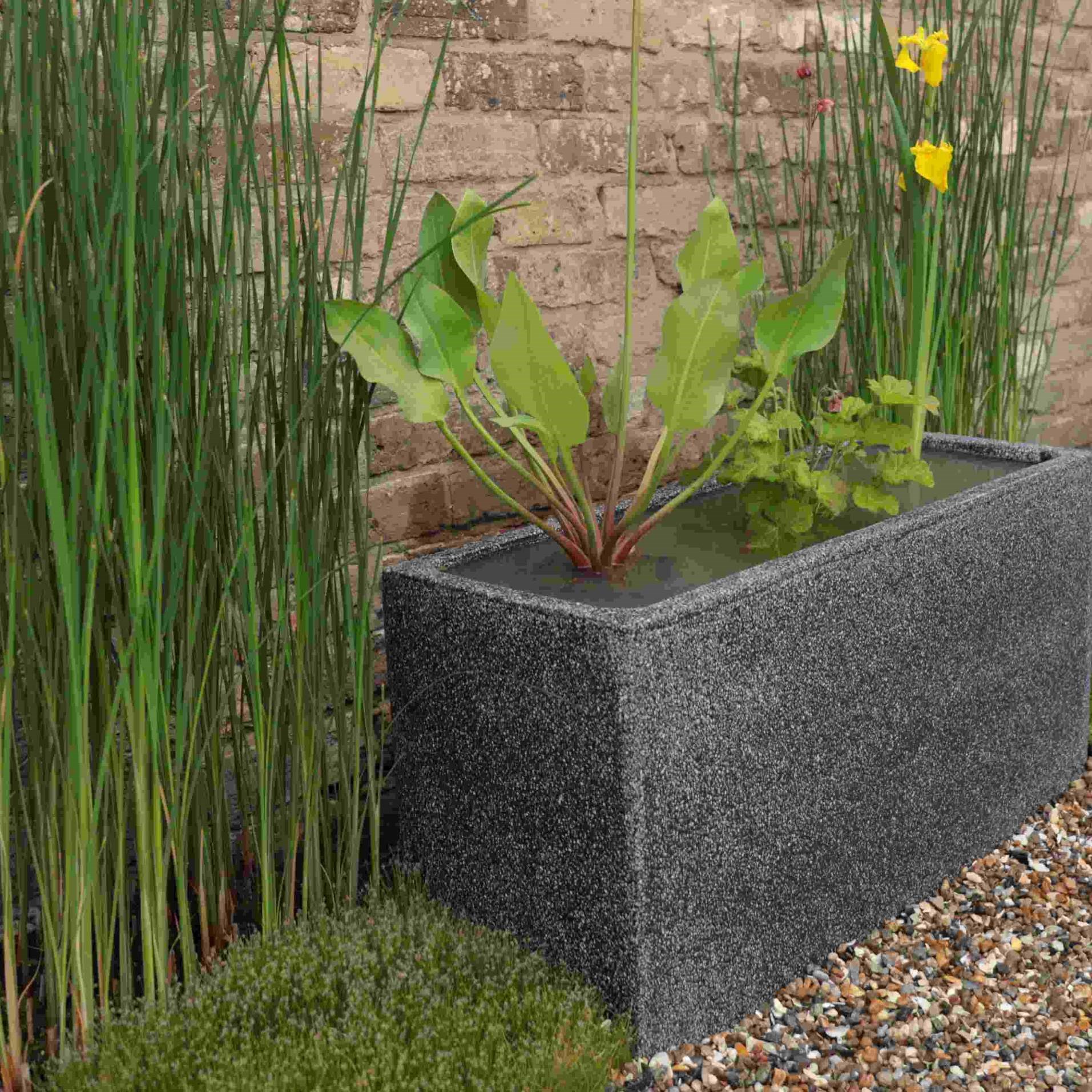 W80cm 'Pond in a Pot' Trough Black Fibreglass Planter Outdoor Use