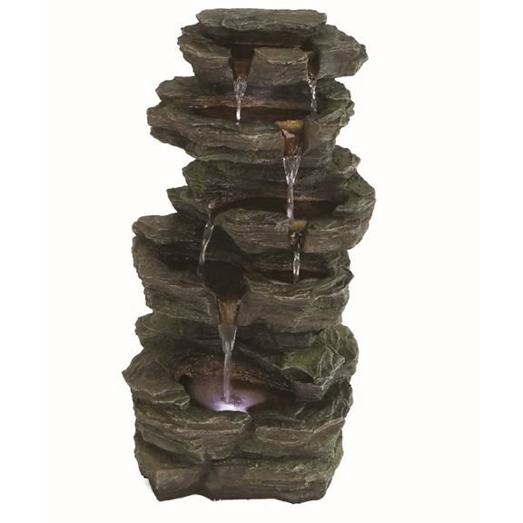 Slate Falls Solar 5-Tier Cascade Water Feature With LED Lights