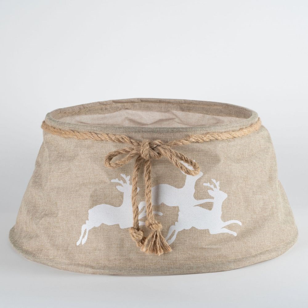 56cm Burlap With Reindeer Christmas Tree Skirt