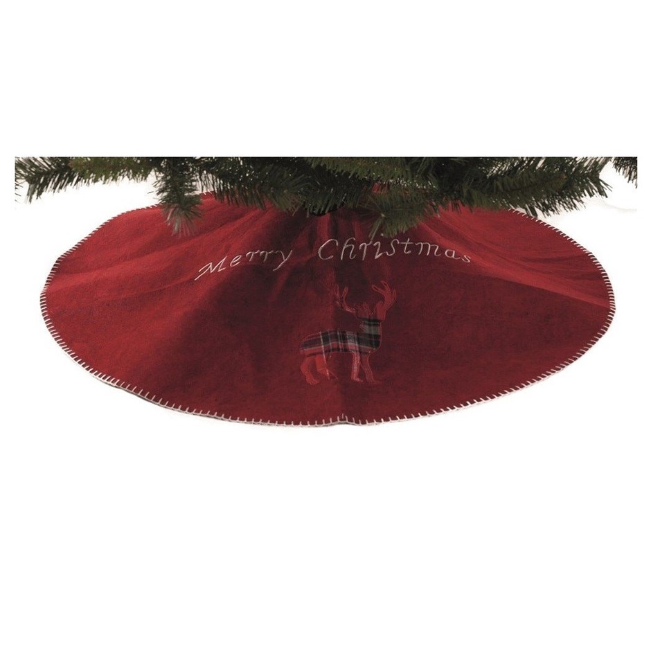 90cm Tartan Reindeer Christmas Tree Skirt